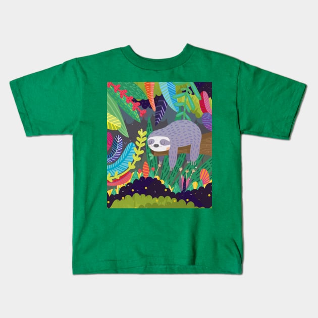 Sloth in nature Kids T-Shirt by Mjdaluz